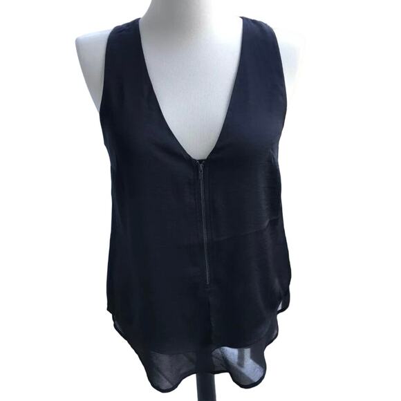 Banana Republic Black Lightweight Sleeveless Front Zipper Blouse Size Medium - Picture 1 of 9